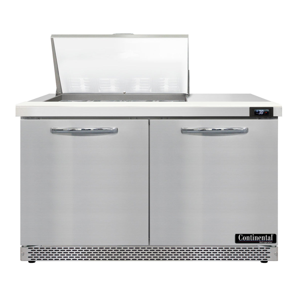 Continental Refrigerator SW48N12M-FB 48-Inch Mega Top Sandwich & Salad Prep Table — 2 Doors, 12 Pans, Stainless Steel Front