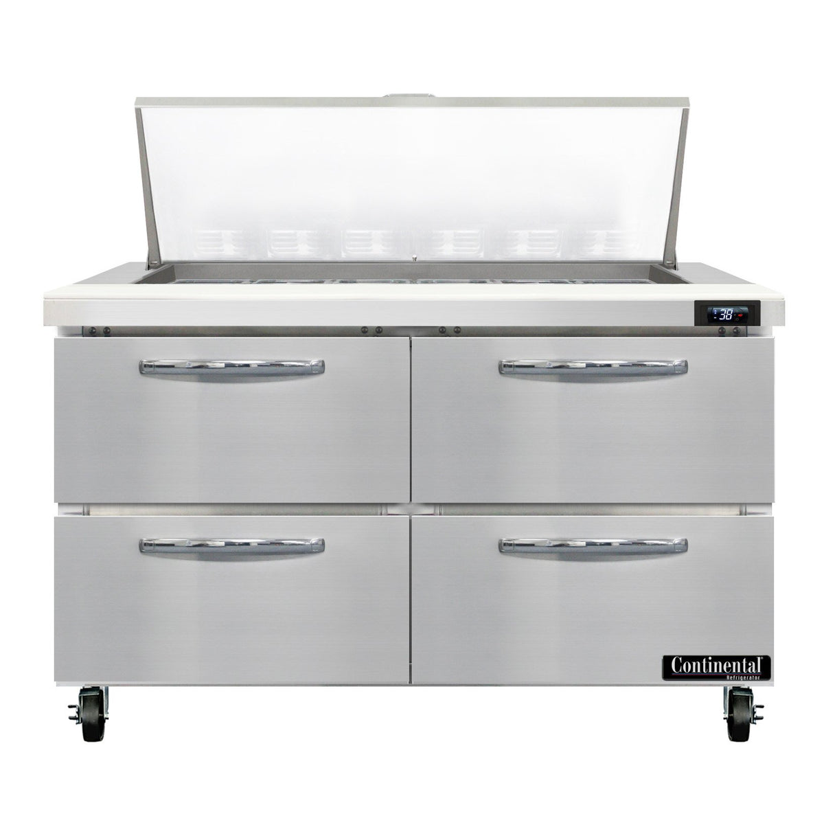 Continental Refrigerator SW48N18M-D 48-Inch Mega Top Sandwich & Salad Prep Table — 4 Drawers, 18 Pans, Stainless Steel Front