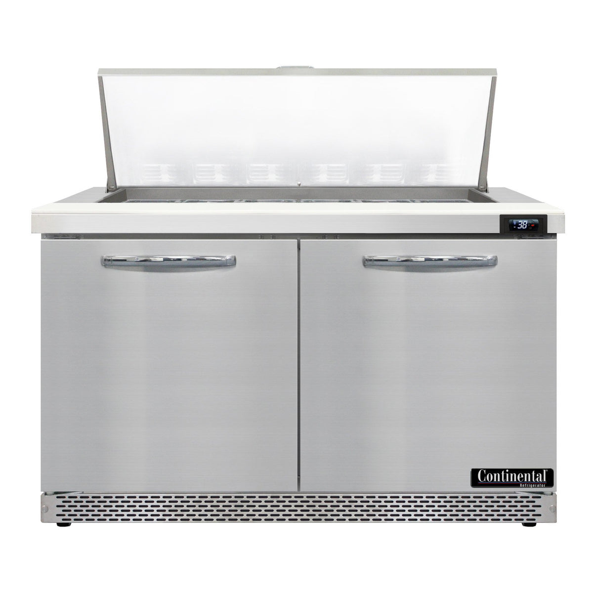 Continental Refrigerator SW48N18M-FB 48-Inch Mega Top Sandwich & Salad Prep Table — 2 Doors, 18 Pans, Stainless Steel Front