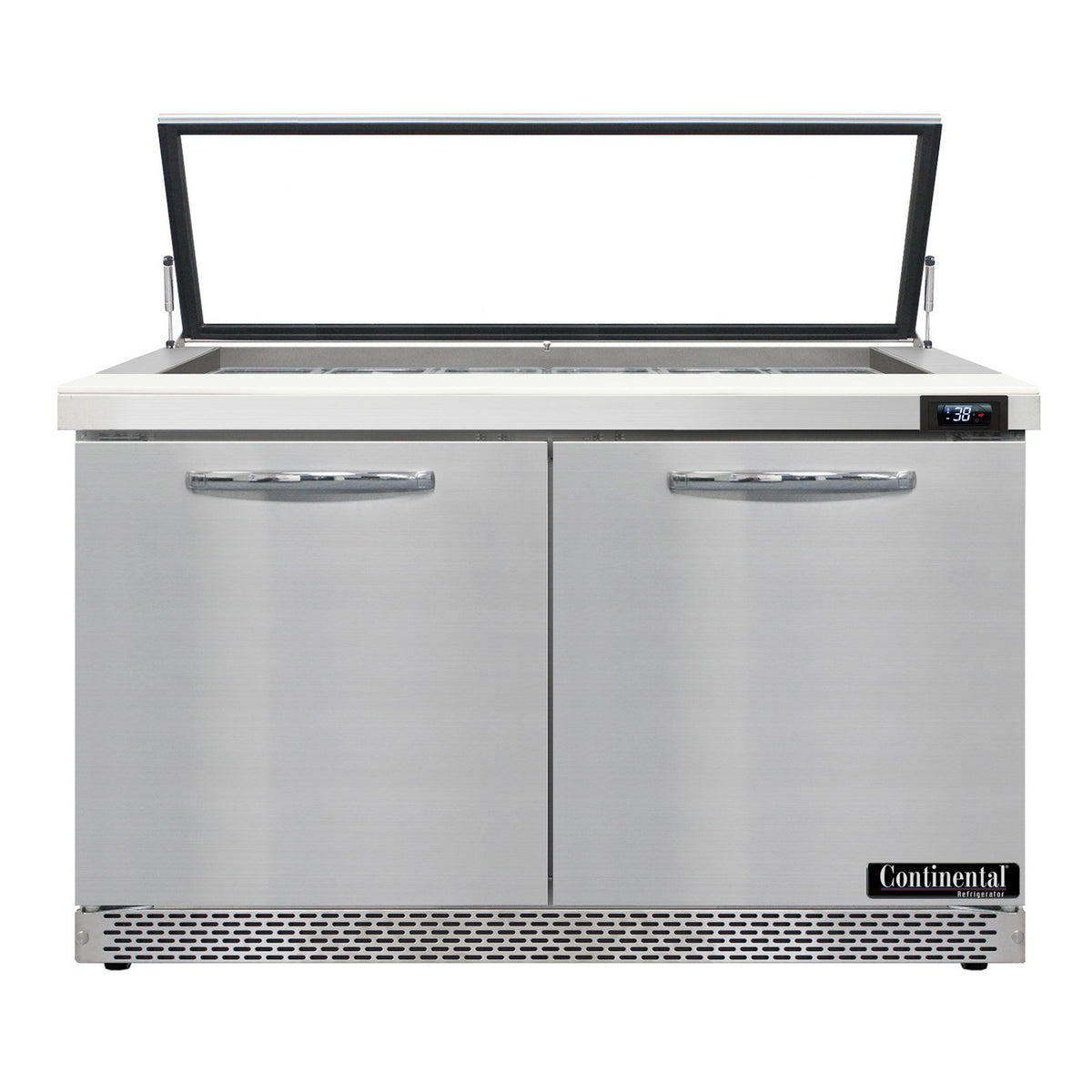 Continental Refrigerator SW48N18M-HGL-FB 48-Inch Mega Top Sandwich & Salad Prep Table — 2 Doors, 18 Pans, Stainless Steel Front