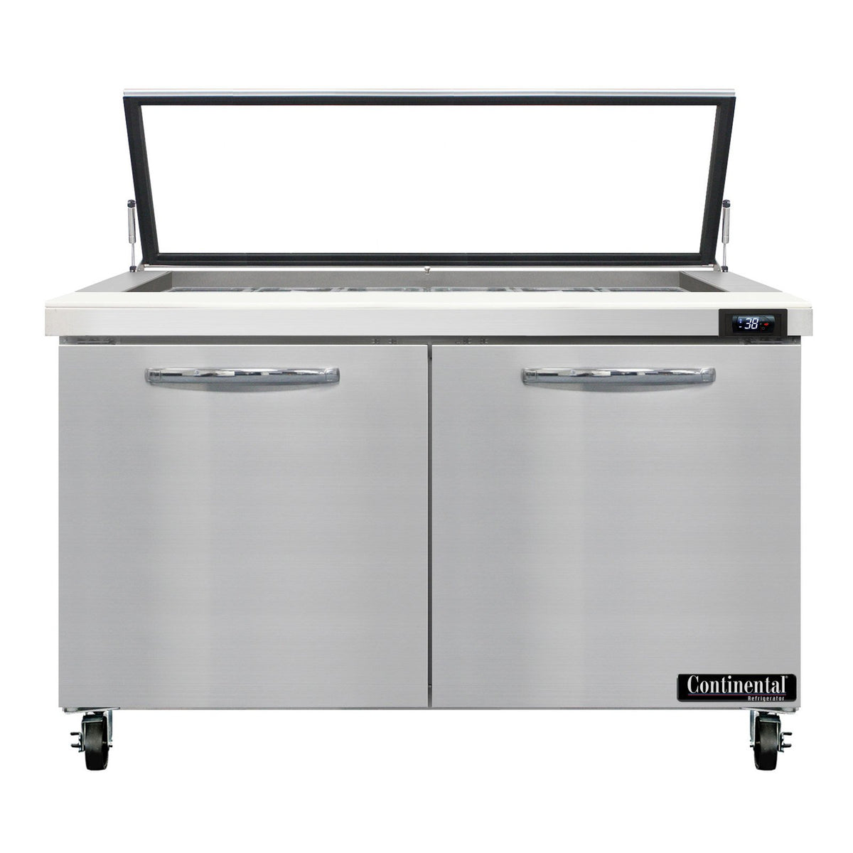 Continental Refrigerator SW48N18M-HGL 48-Inch Mega Top Sandwich & Salad Prep Table — 2 Doors, 18 Pans, Stainless Steel Front