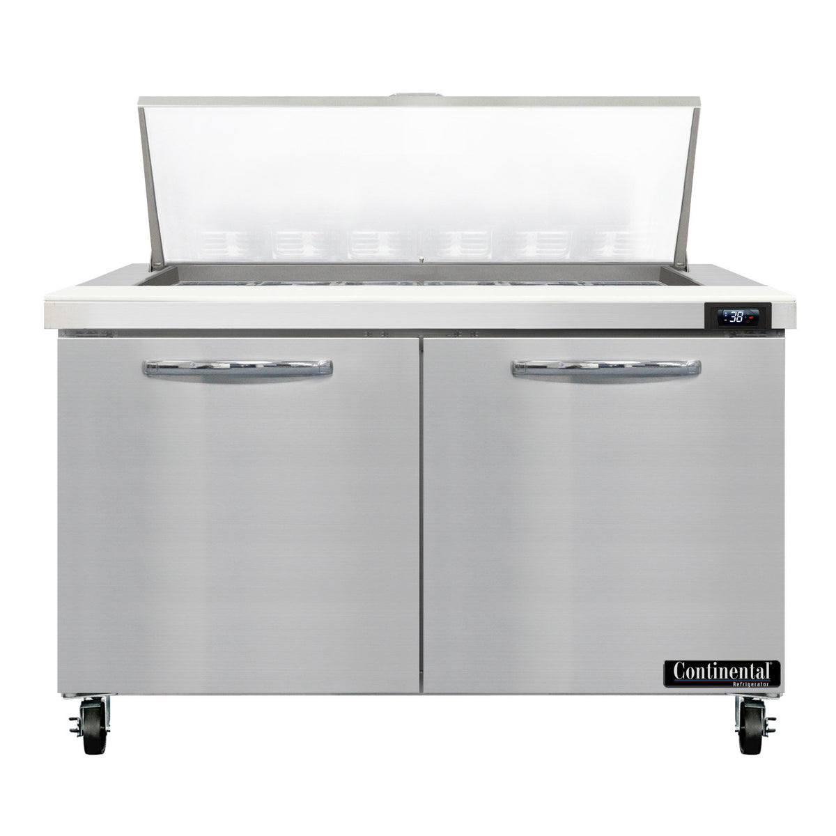 Continental Refrigerator SW48N18M 48-Inch Mega Top Sandwich & Salad Prep Table — 2 Doors, 18 Pans, Stainless Steel Front