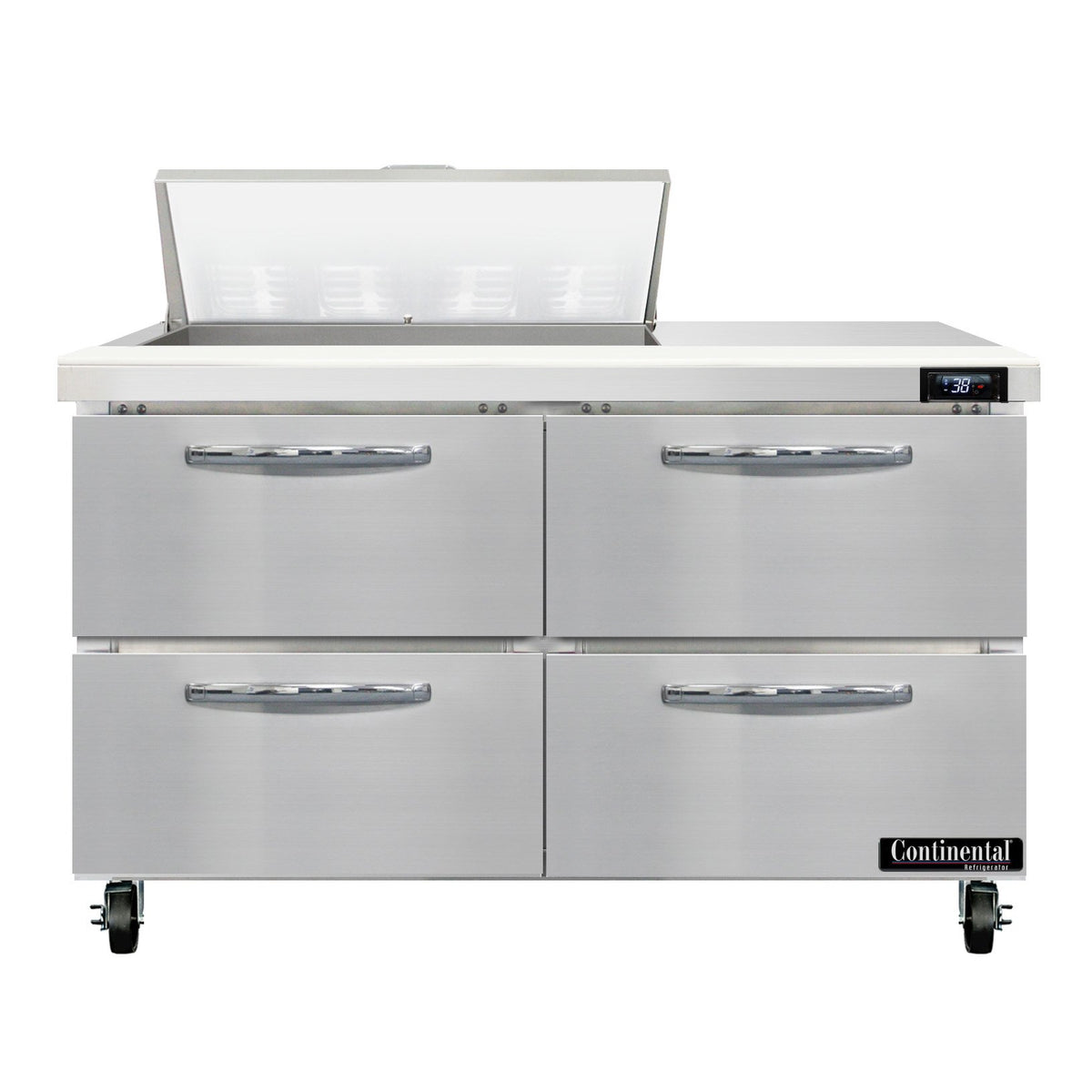 Continental Refrigerator SW48N8-D 48-Inch Sandwich & Salad Prep Table — 4 Drawers, 8 Pans, Stainless Steel Front