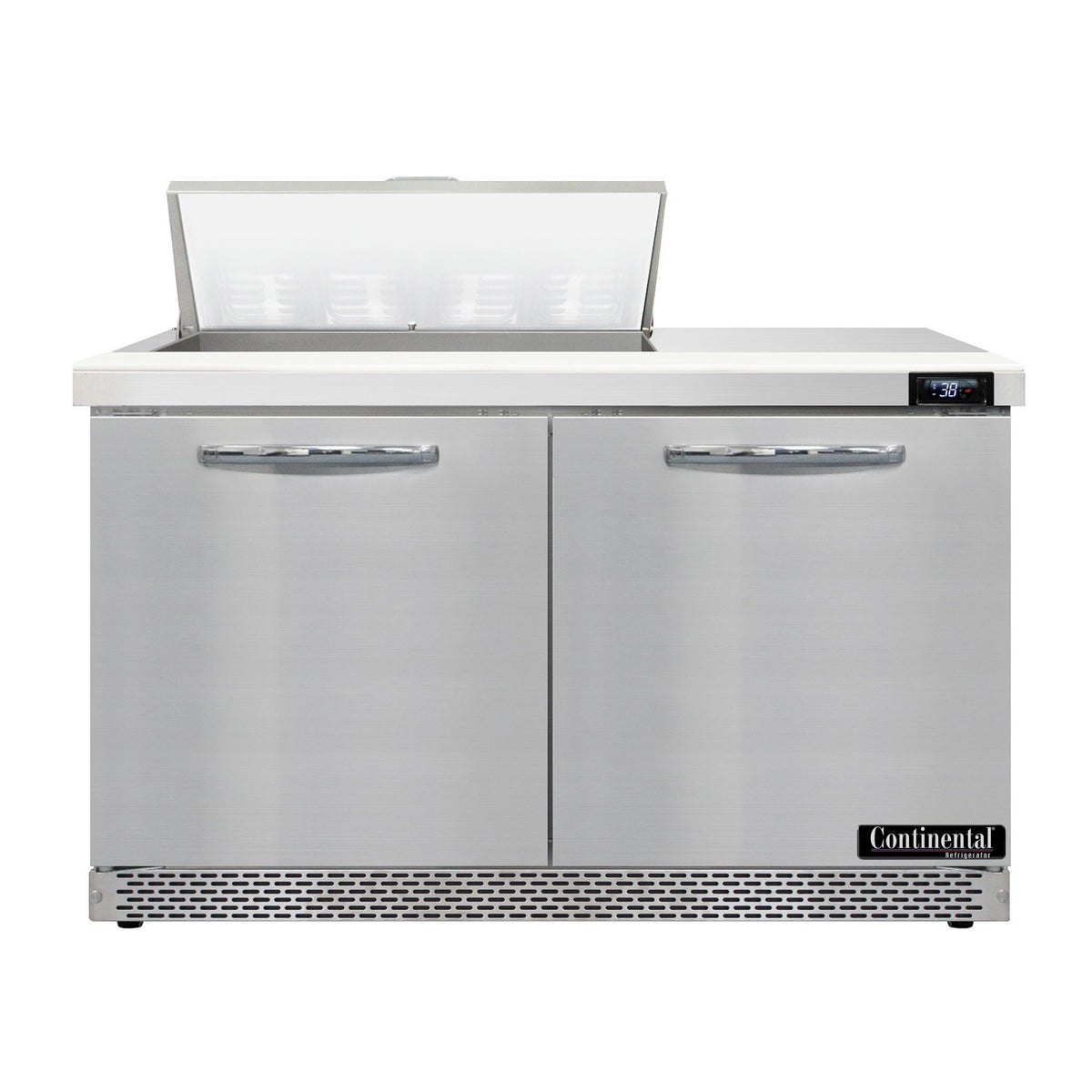 Continental Refrigerator SW48N8-FB 48-Inch Sandwich & Salad Prep Table — 2 Doors, 8 Pans, Stainless Steel Front