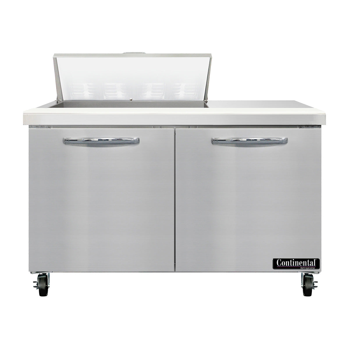 Continental Refrigerator SW48N8 48-Inch Sandwich & Salad Prep Table — 2 Doors, 8 Pans, Stainless Steel Front