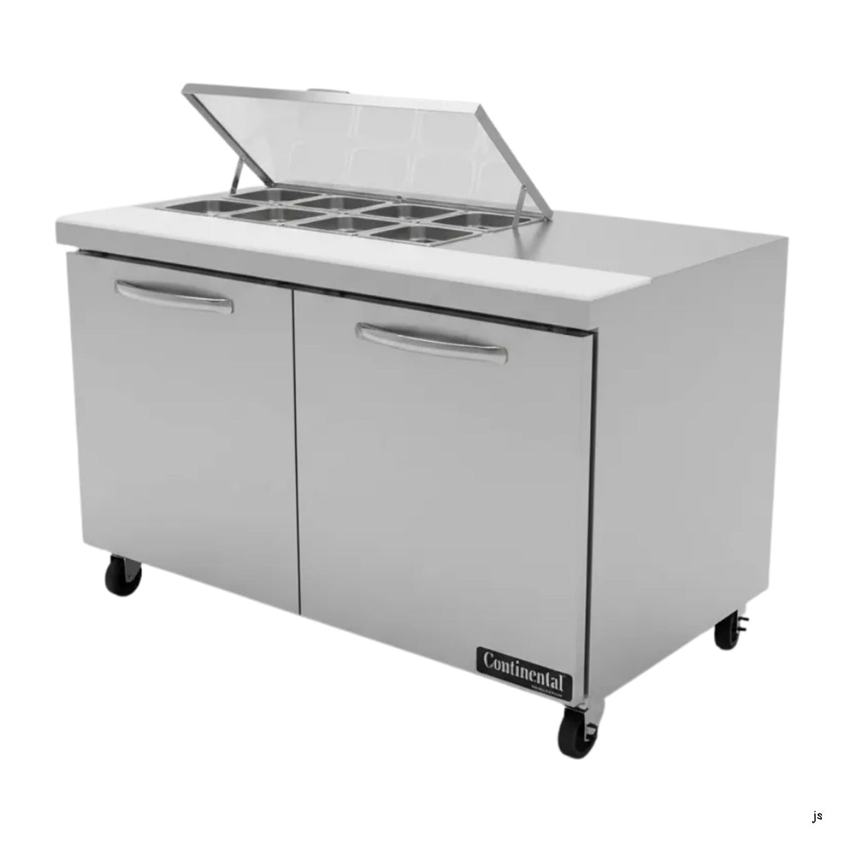 Continental Refrigerator SW48N8 48-Inch Sandwich & Salad Prep Table — 2 Doors, 8 Pans, Stainless Steel Front
