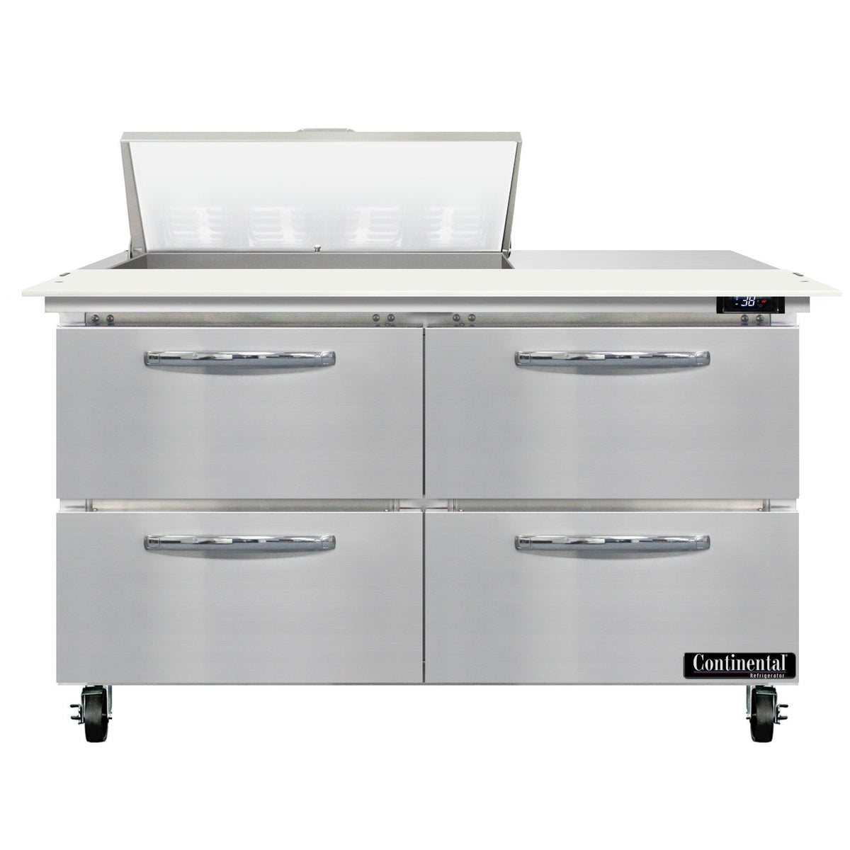 Continental Refrigerator SW48N8C-D 48-Inch Sandwich & Salad Prep Table — 4 Drawers, 8 Pans, Stainless Steel Front