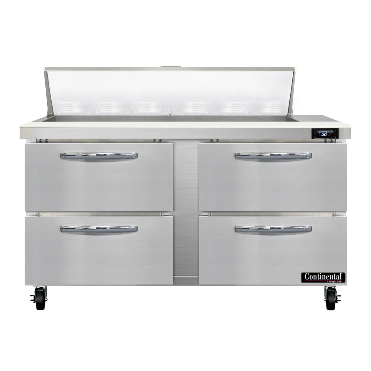 Continental Refrigerator SW60N12-D 60-Inch Sandwich & Salad Prep Table — 4 Drawers, 12 Pans, Stainless Steel Front