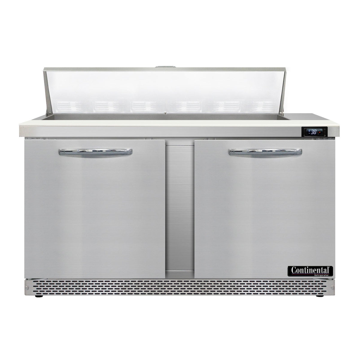 Continental Refrigerator SW60N12-FB 60-Inch Sandwich & Salad Prep Table — 2 Doors, 12 Pans, Stainless Steel Front