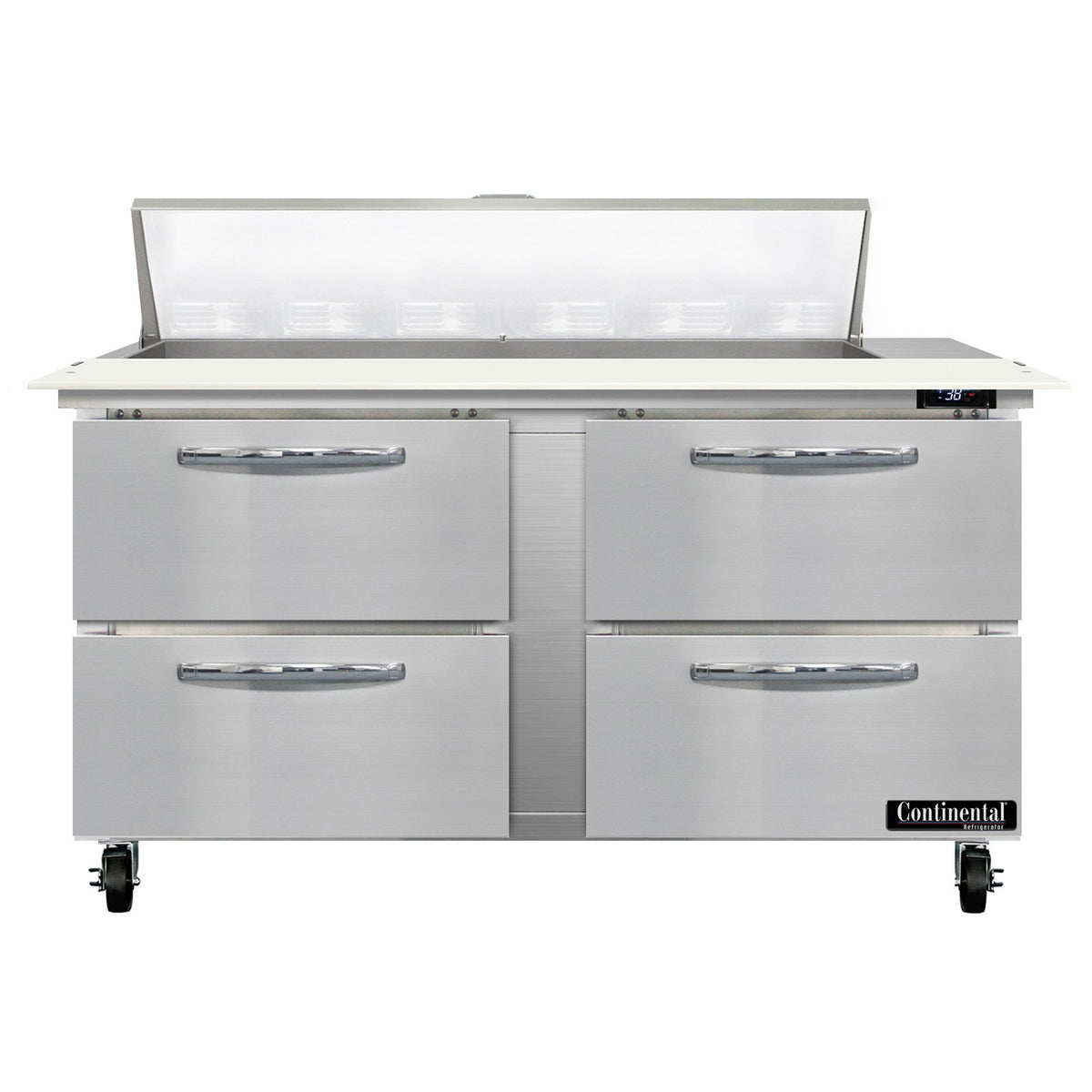 Continental Refrigerator SW60N12C-D 60-Inch Sandwich & Salad Prep Table — 4 Drawers, 12 Pans, Stainless Steel Front