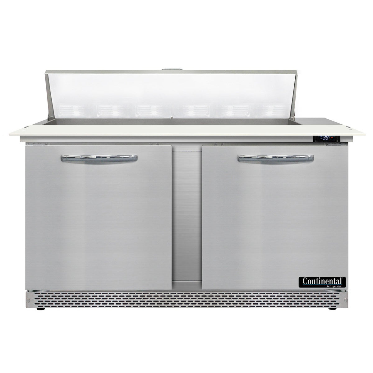 Continental Refrigerator SW60N12C-FB 60-Inch Sandwich & Salad Prep Table — 2 Doors, 12 Pans, Stainless Steel Front