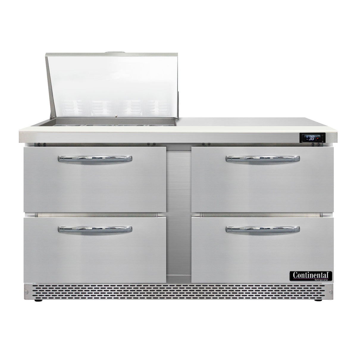 Continental Refrigerator SW60N12M-FB-D 60-Inch Mega Top Sandwich & Salad Prep Table — 4 Drawers, 12 Pans, Stainless Steel Front