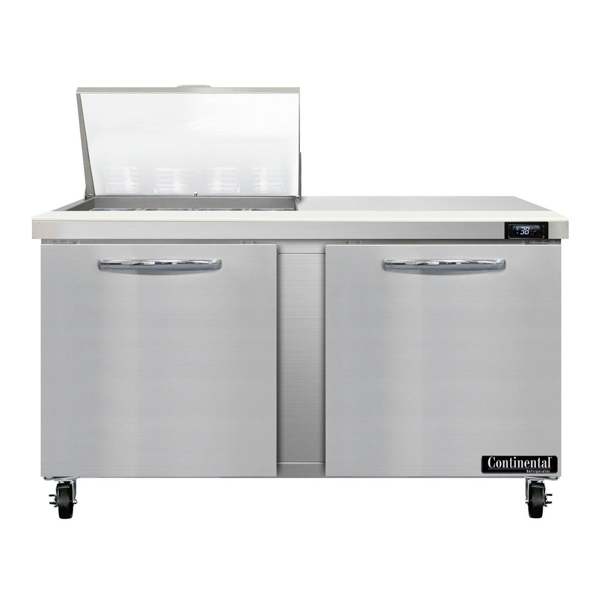 Continental Refrigerator SW60N12M 60-Inch Mega Top Sandwich & Salad Prep Table — 2 Doors, 12 Pans, Stainless Steel Front