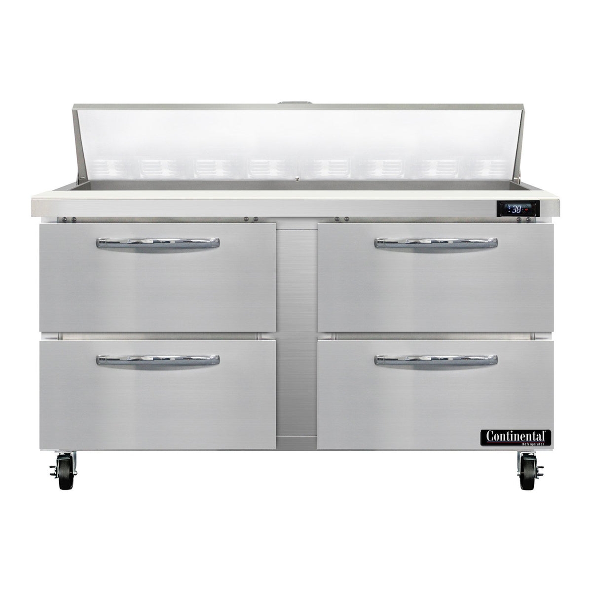 Continental Refrigerator SW60N16-D 60-Inch Sandwich & Salad Prep Table — 4 Drawers, 16 Pans, Stainless Steel Front