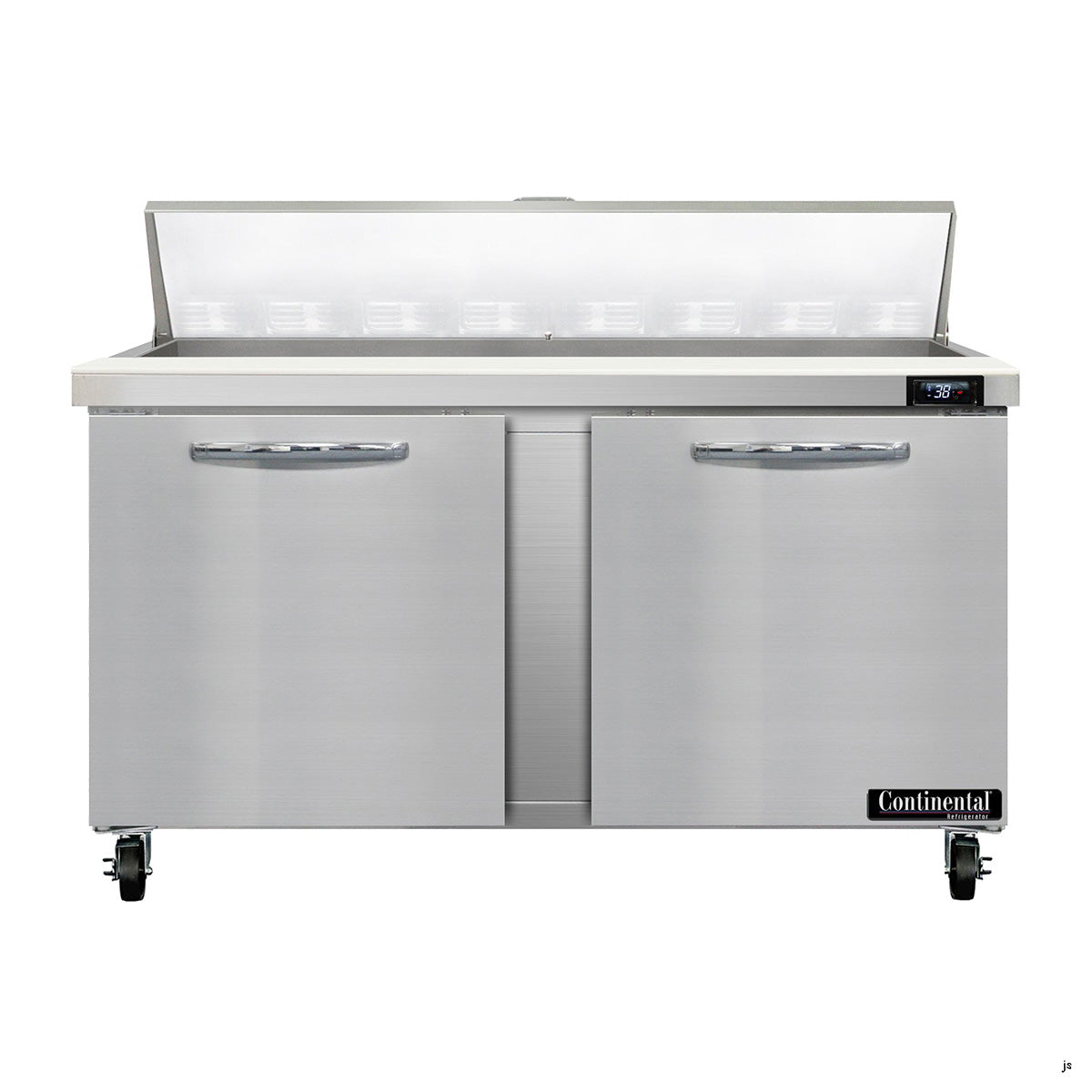 Continental Refrigerator SW60N16 60-Inch Sandwich & Salad Prep Table — 2 Doors, 16 Pans, Stainless Steel Front