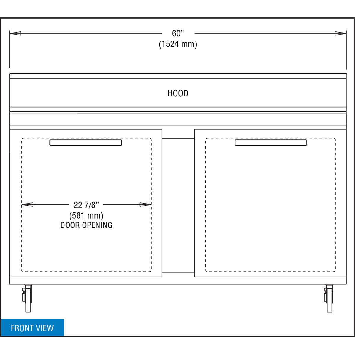 Continental Refrigerator SW60N16 60-Inch Sandwich & Salad Prep Table — 2 Doors, 16 Pans, Stainless Steel Front