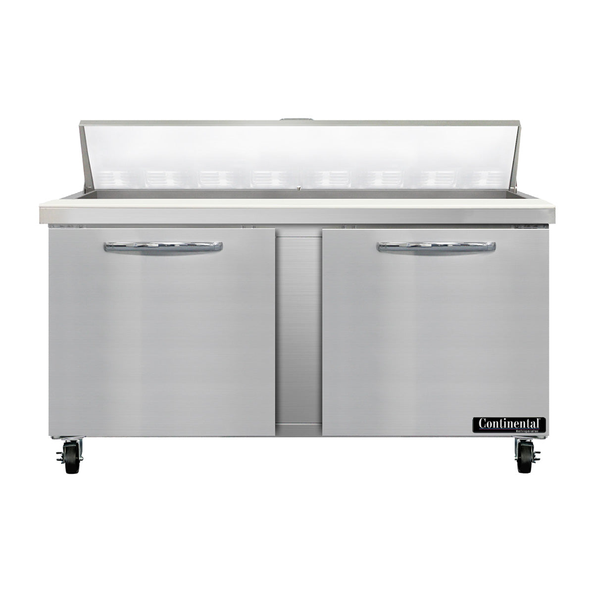 Continental Refrigerator SW60N16 60-Inch Sandwich & Salad Prep Table — 2 Doors, 16 Pans, Stainless Steel Front