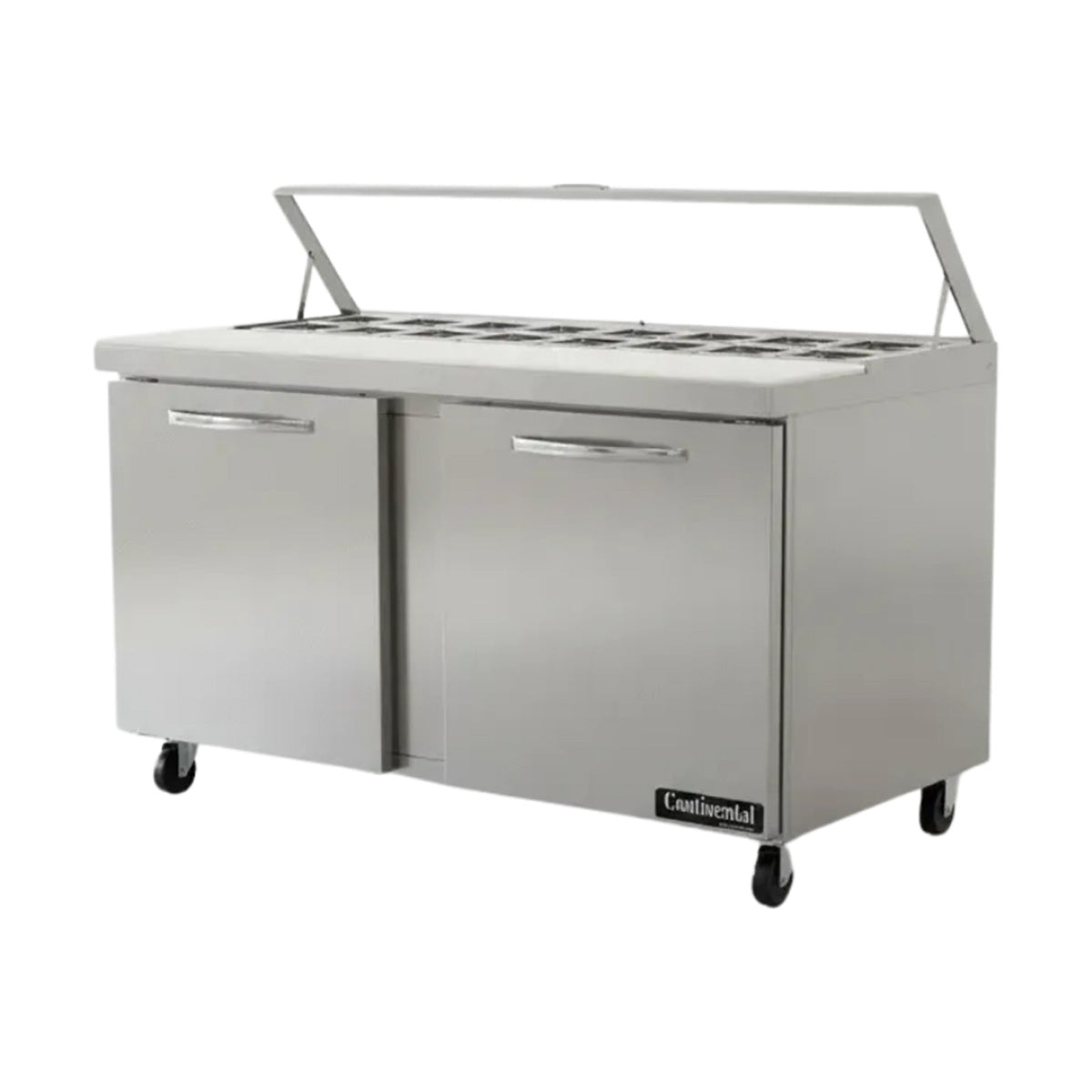 Continental Refrigerator SW60N16 60-Inch Sandwich & Salad Prep Table — 2 Doors, 16 Pans, Stainless Steel Front