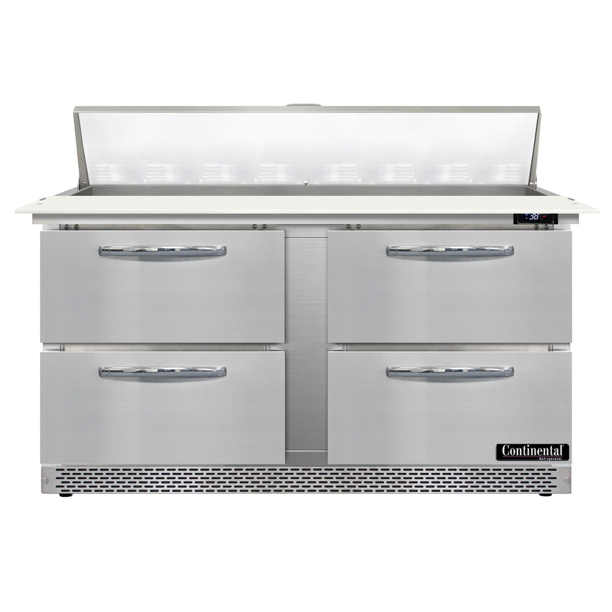 Continental Refrigerator SW60N16C-FB-D 60-Inch Sandwich & Salad Prep Table — 4 Drawers, 16 Pans, Stainless Steel Front