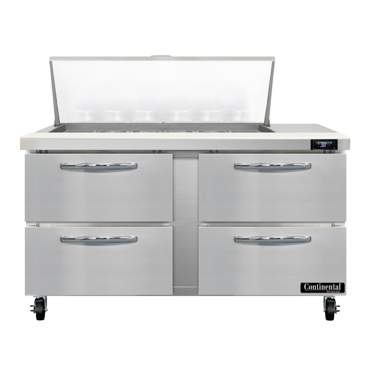 Continental Refrigerator SW60N18M-D 60-Inch Mega Top Sandwich & Salad Prep Table — 4 Drawers, 18 Pans, Stainless Steel Front