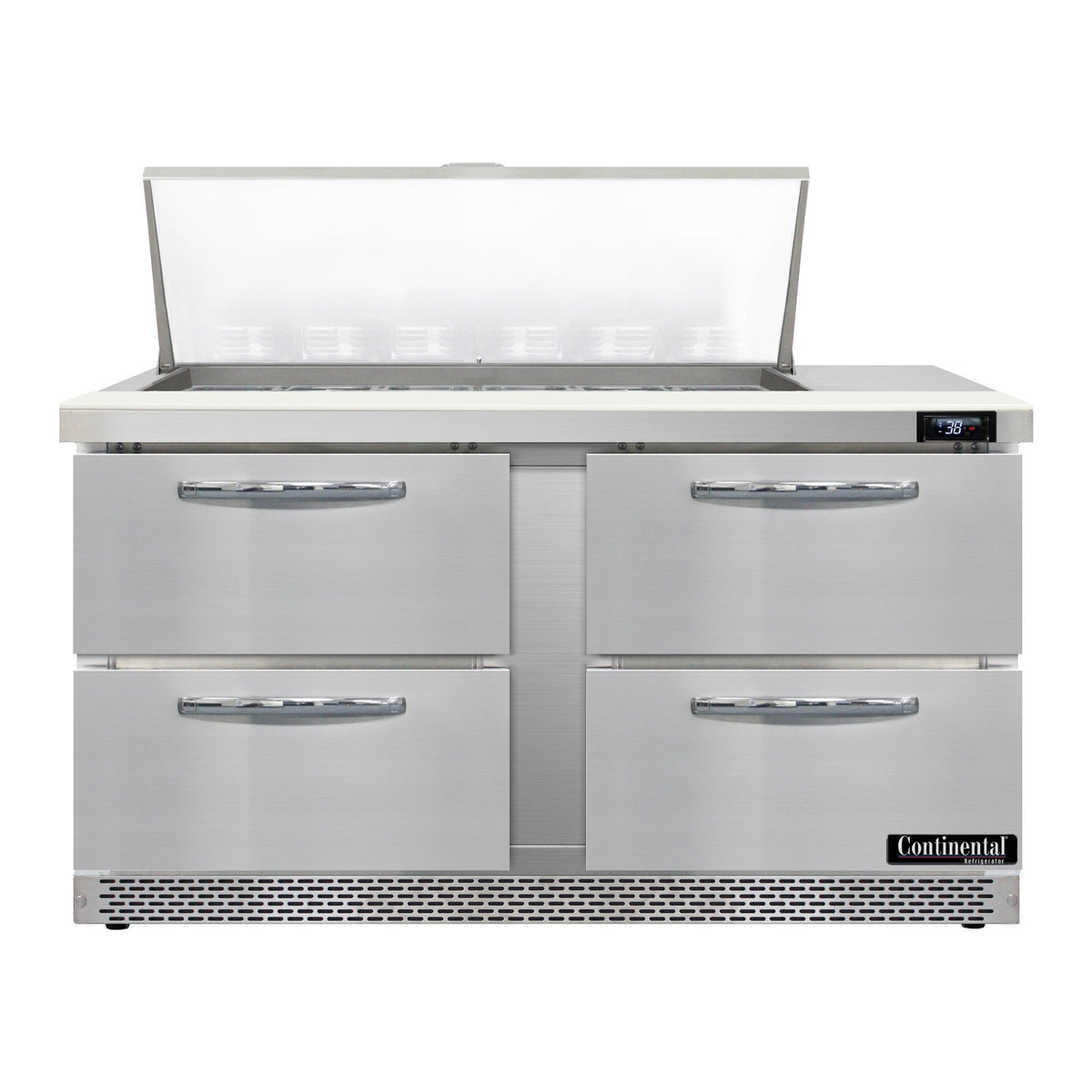 Continental Refrigerator SW60N18M-FB-D 60-Inch Mega Top Sandwich & Salad Prep Table — 4 Drawers, 18 Pans, Stainless Steel Front