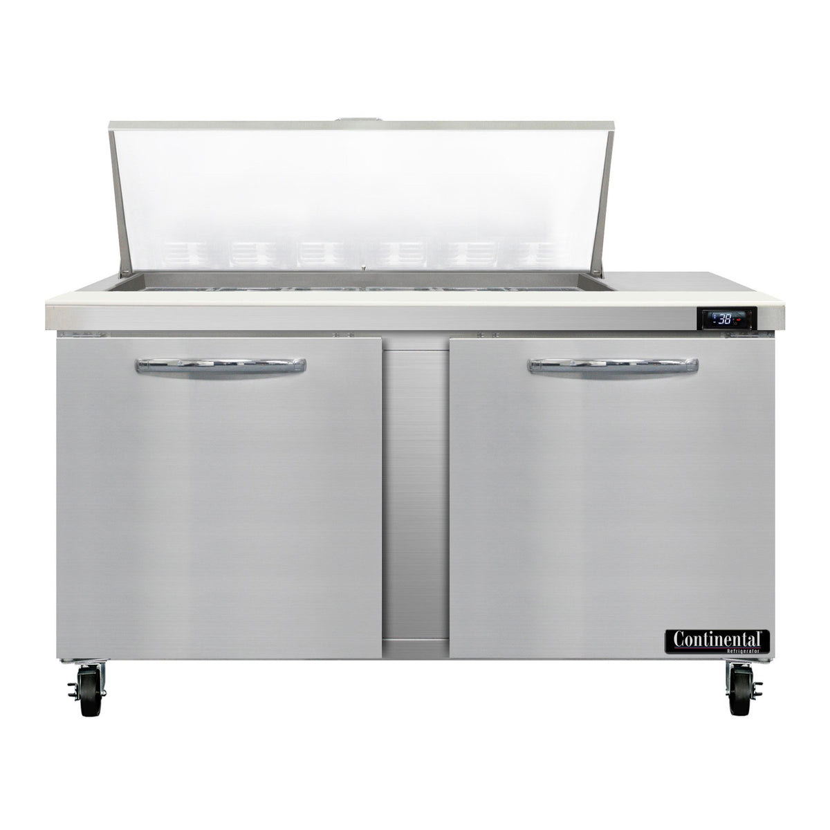 Continental Refrigerator SW60N18M 60-Inch Mega Top Sandwich & Salad Prep Table — 2 Doors, 18 Pans, Stainless Steel Front
