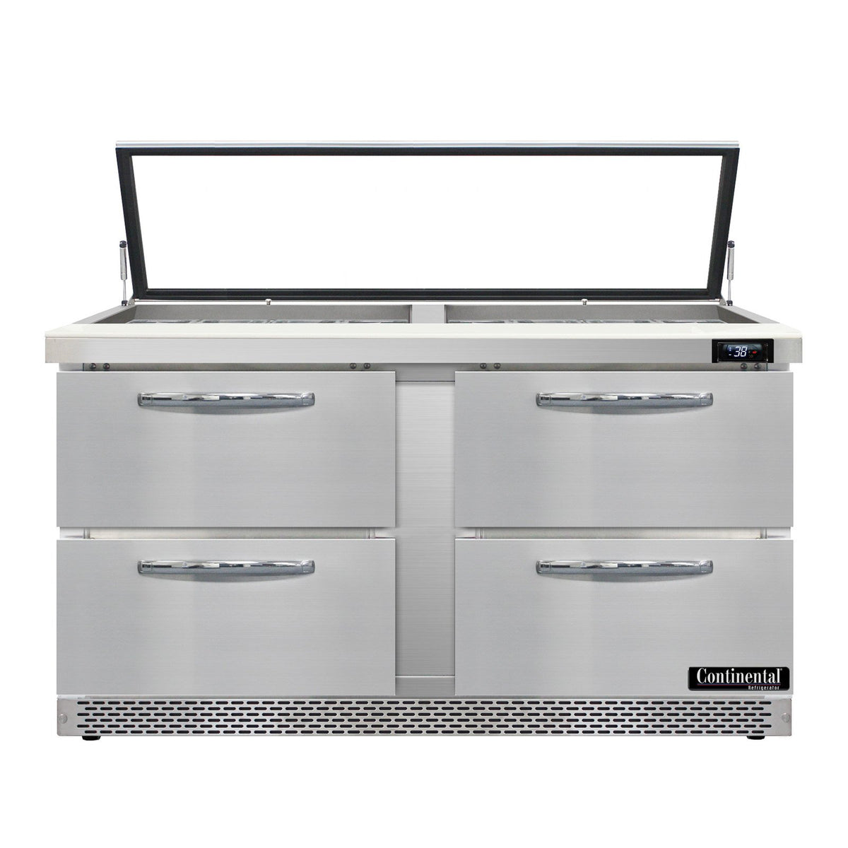 Continental Refrigerator SW60N24M-HGL-FB-D 60-Inch Mega Top Sandwich & Salad Prep Table — 4 Drawers, 24 Pans, Stainless Steel Front