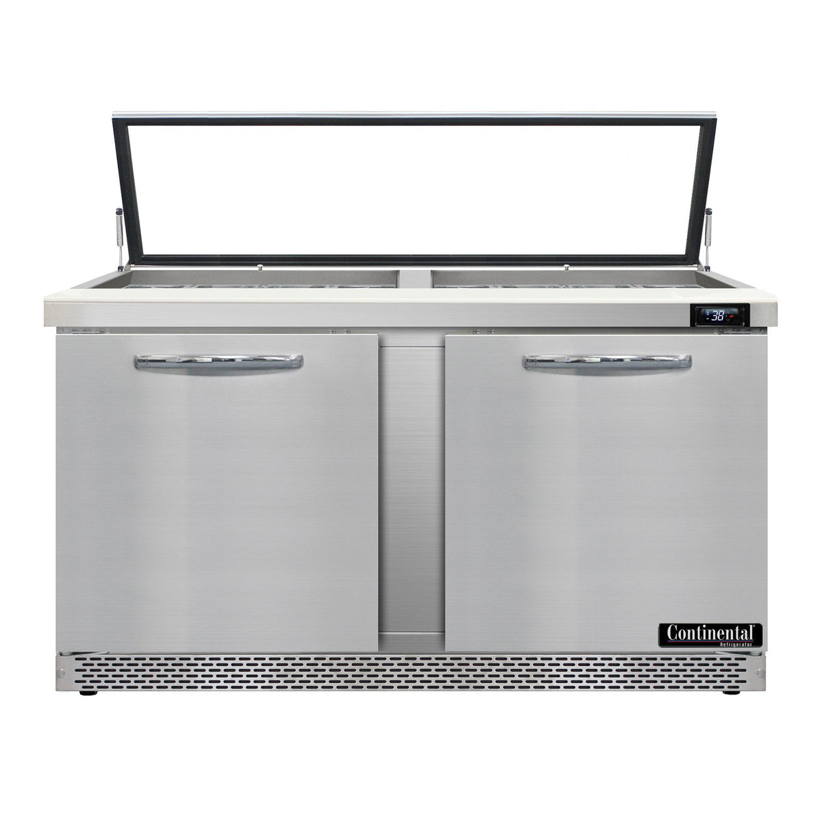 Continental Refrigerator SW60N24M-HGL-FB 60-Inch Mega Top Sandwich & Salad Prep Table — 2 Doors, 24 Pans, Stainless Steel Front
