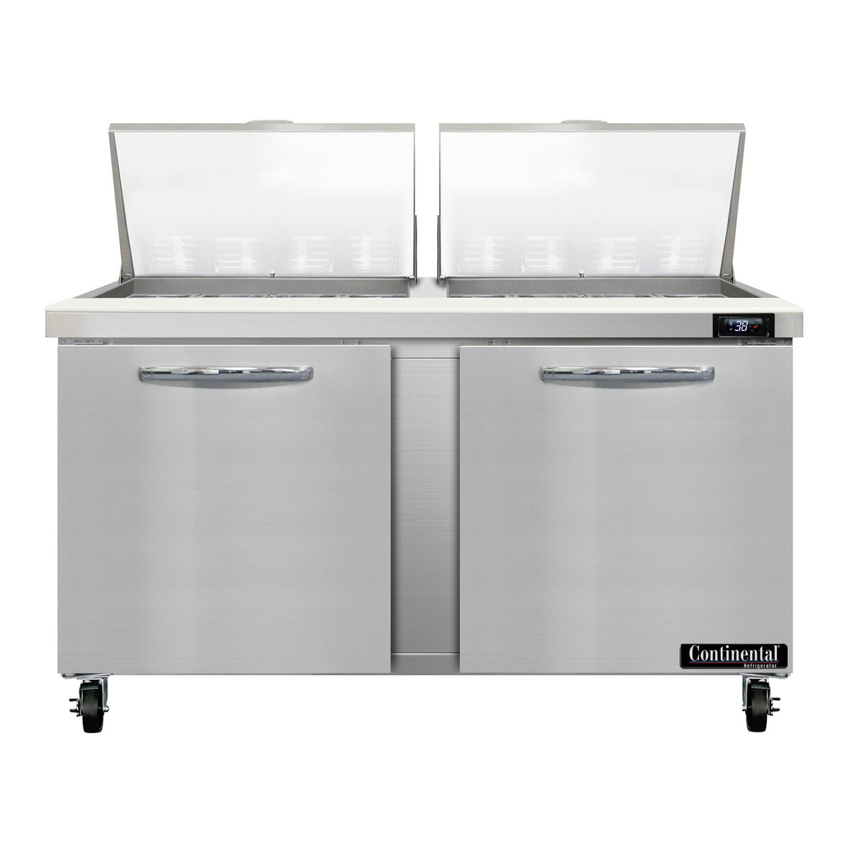 Continental Refrigerator SW60N24M 60-Inch Mega Top Sandwich & Salad Prep Table — 2 Doors, 24 Pans, Stainless Steel Front