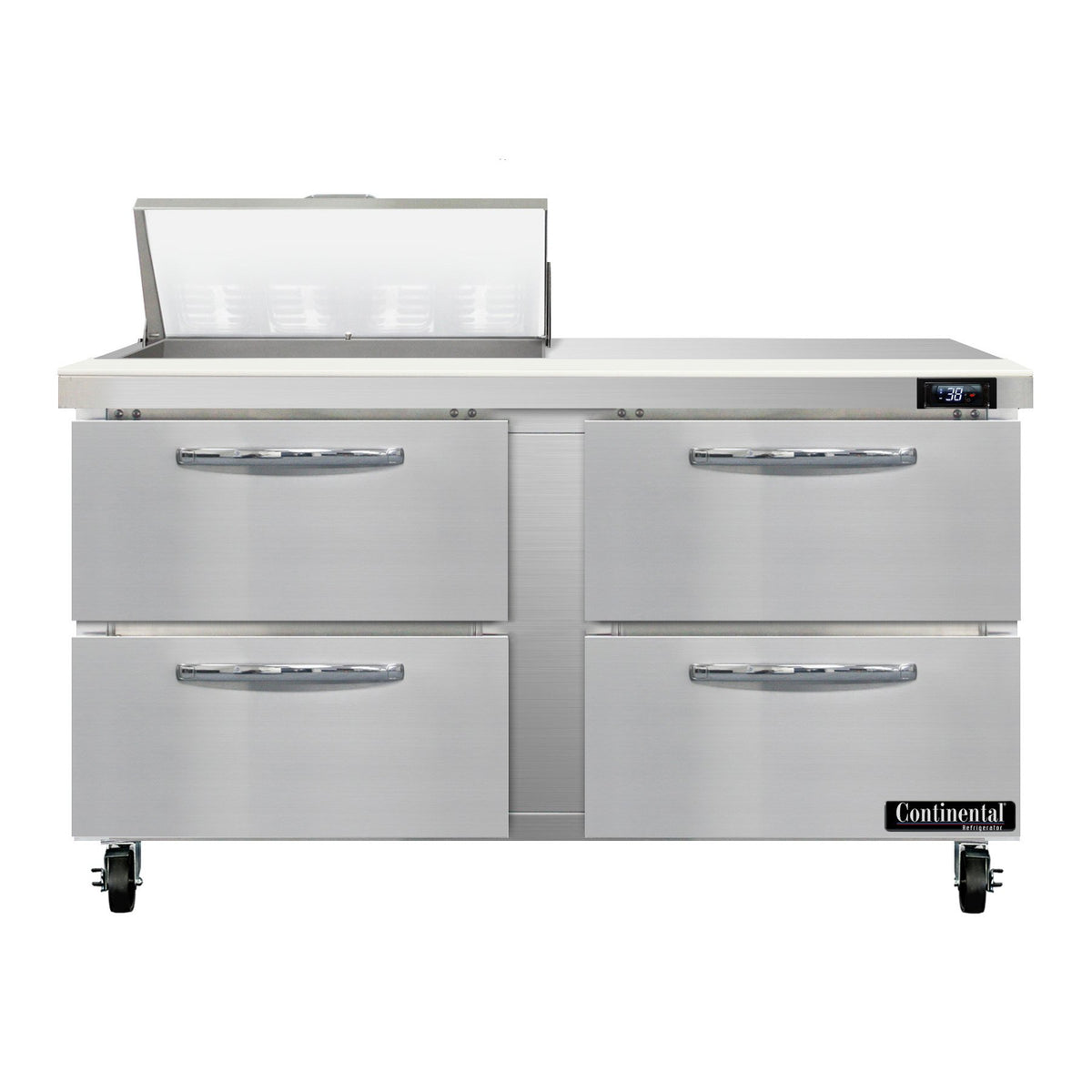 Continental Refrigerator SW60N8-D 60-Inch Sandwich & Salad Prep Table — 4 Drawers, 8 Pans, Stainless Steel Front