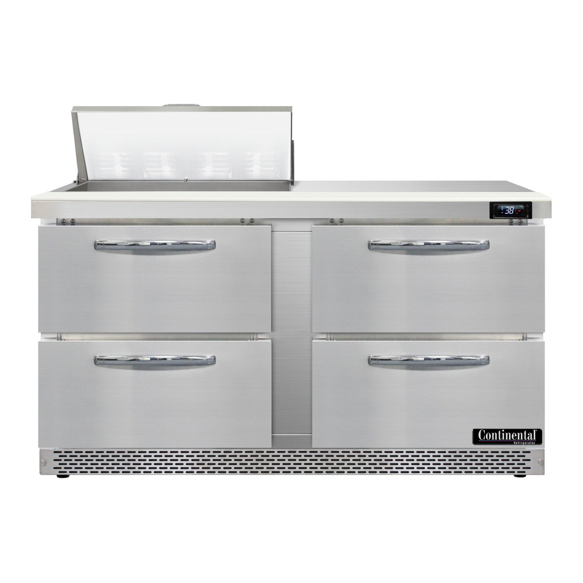 Continental Refrigerator SW60N8-FB-D 60-Inch Sandwich & Salad Prep Table — 4 Drawers, 8 Pans, Stainless Steel Front