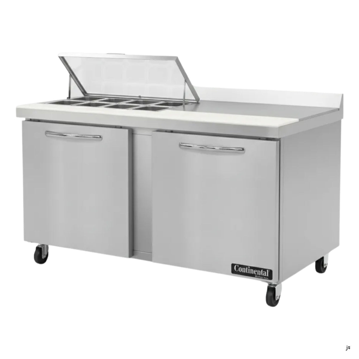Continental Refrigerator SW60N8 60-Inch Sandwich & Salad Prep Table — 2 Doors, 8 Pans, Stainless Steel Front