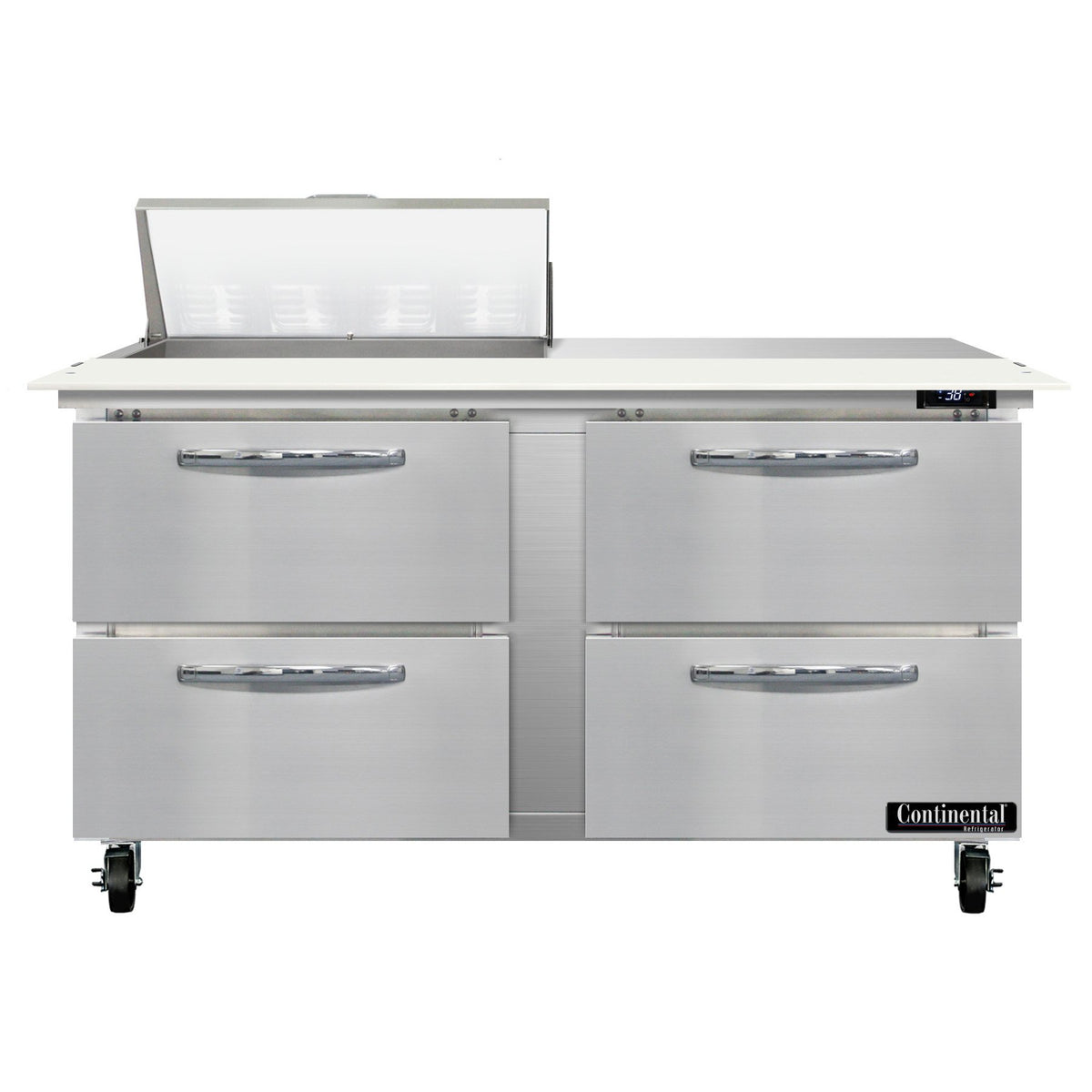 Continental Refrigerator SW60N8C-D 60-Inch Sandwich & Salad Prep Table — 4 Drawers, 8 Pans, Stainless Steel Front