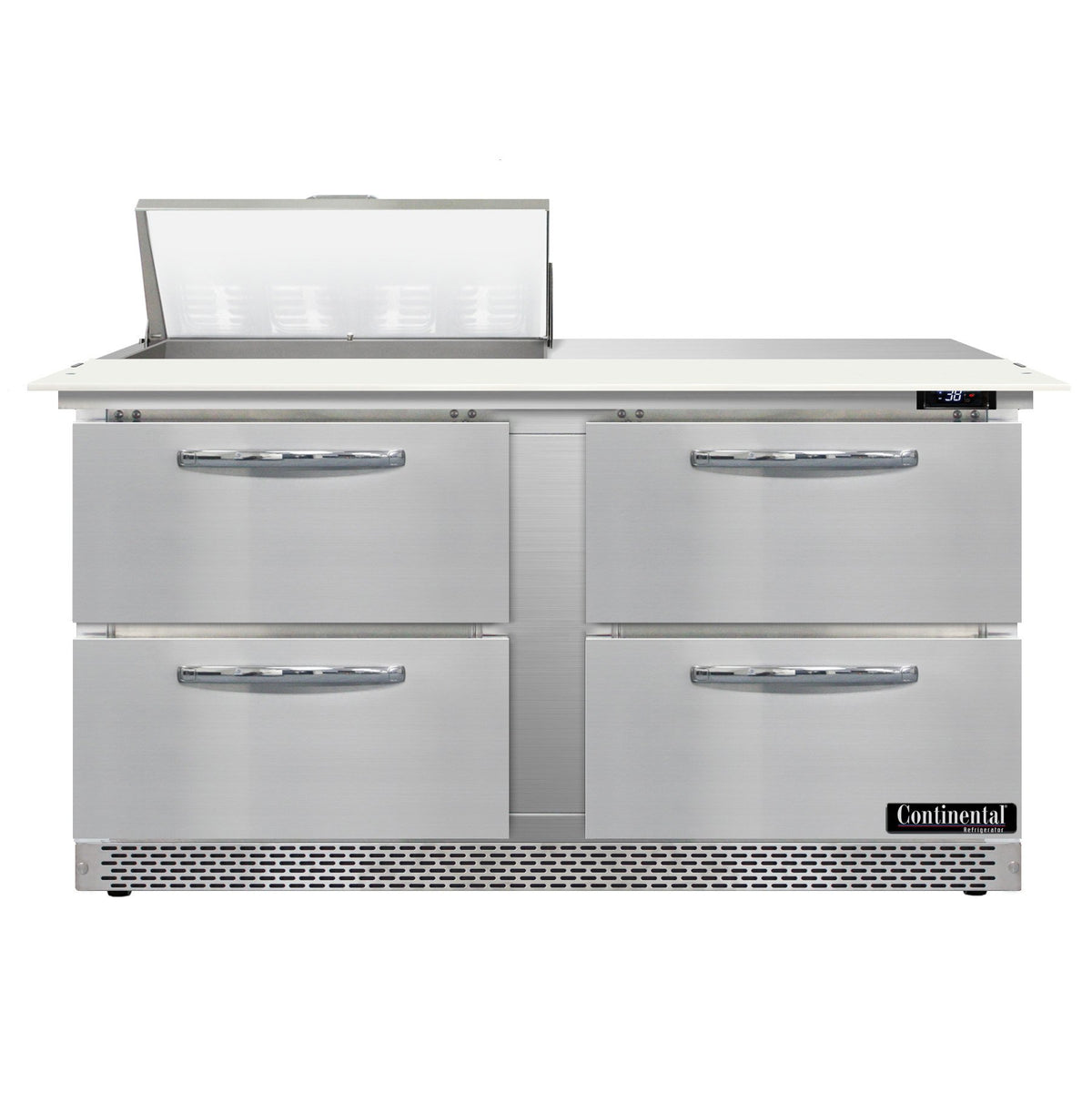 Continental Refrigerator SW60N8C-FB-D 60-Inch Sandwich & Salad Prep Table — 4 Drawers, 8 Pans, Stainless Steel Front