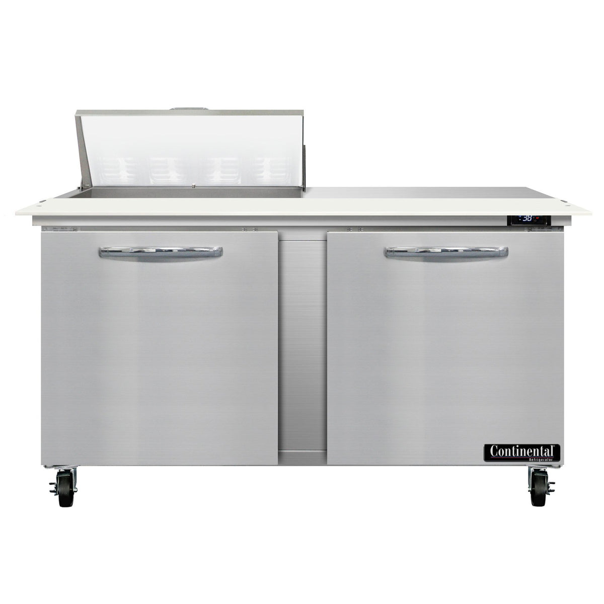 Continental Refrigerator SW60N8C 60-Inch Sandwich & Salad Prep Table — 2 Doors, 8 Pans, Stainless Steel Front