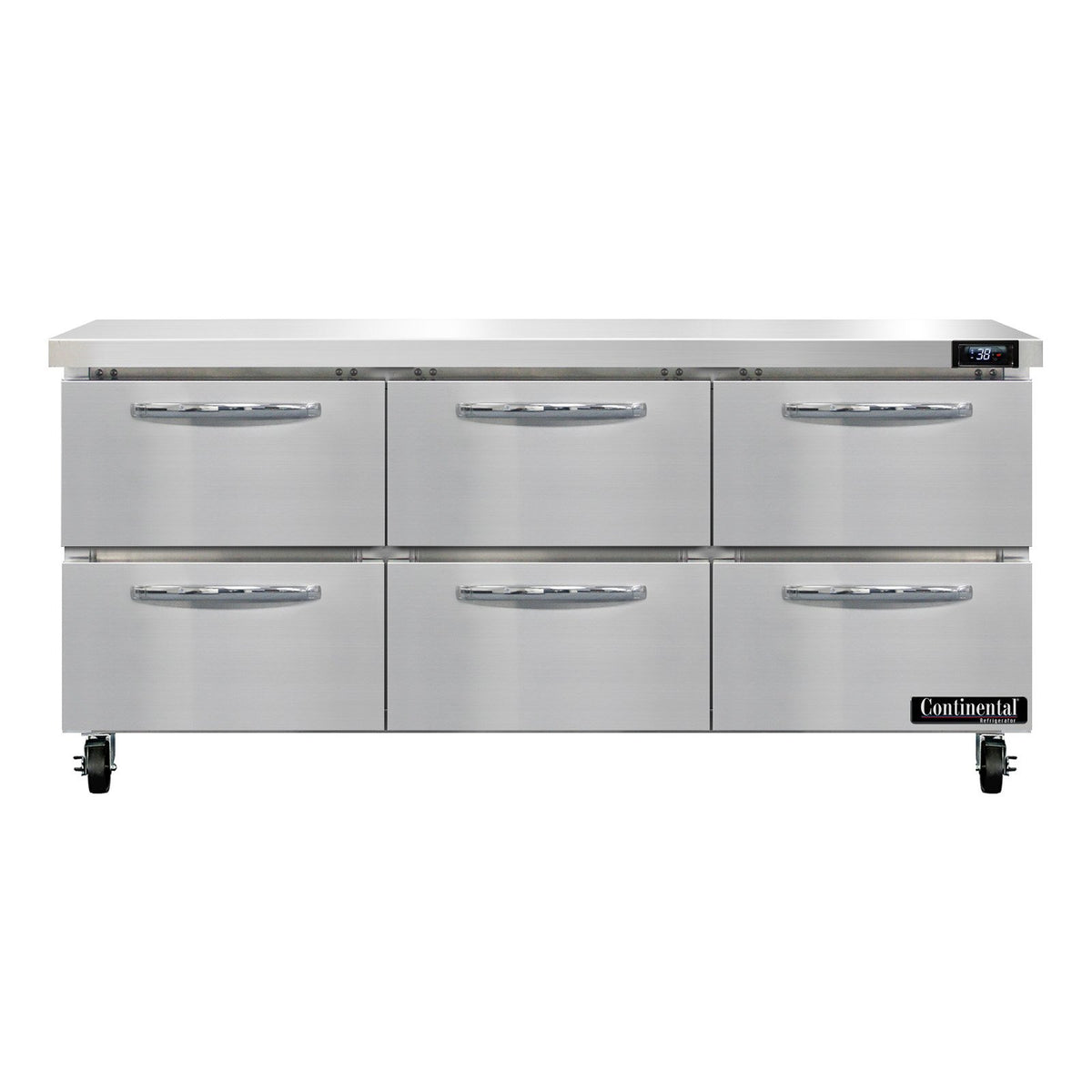 Continental Refrigerator SW72N-D 72-Inch Worktop Refrigerator — 6 Drawers, Stainless Steel Front