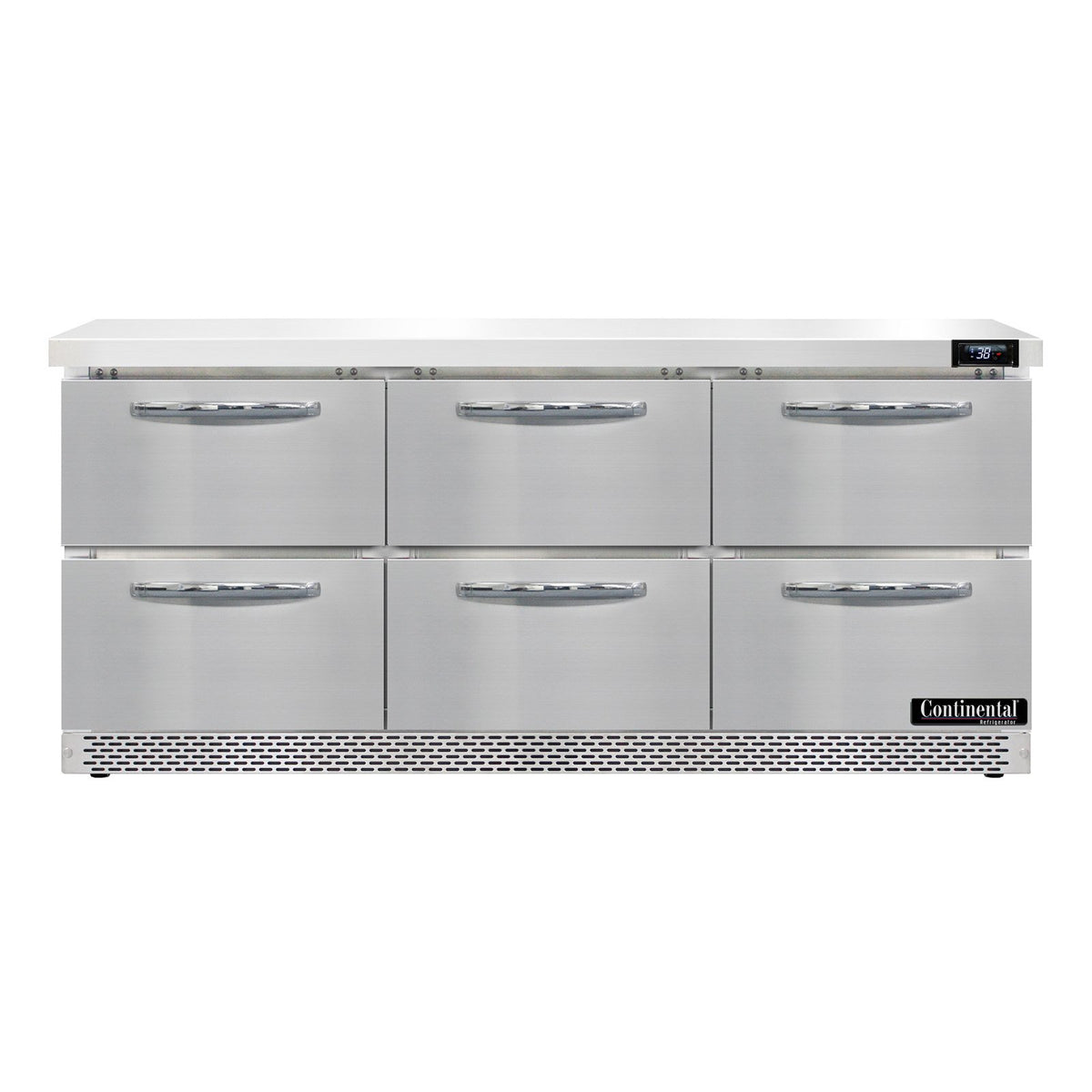 Continental Refrigerator SW72N-FB-D 72-Inch Worktop Refrigerator — 6 Drawers, Stainless Steel Front