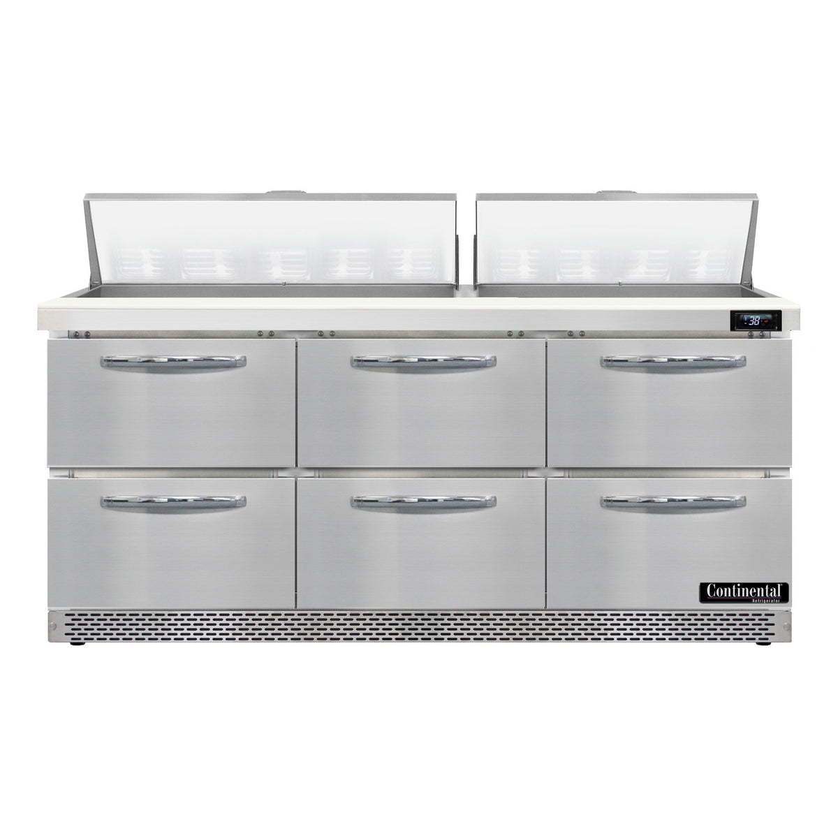 Continental Refrigerator SW72N18-FB-D 72-Inch Sandwich & Salad Prep Table — 6 Drawers, 18 Pans, Stainless Steel Front