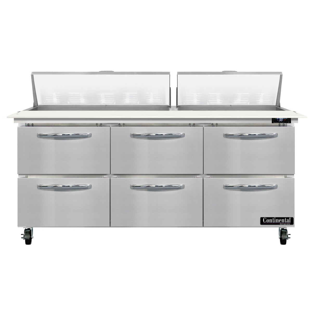 Continental Refrigerator SW72N18C-D 72-Inch Sandwich & Salad Prep Table — 6 Drawers, 18 Pans, Stainless Steel Front