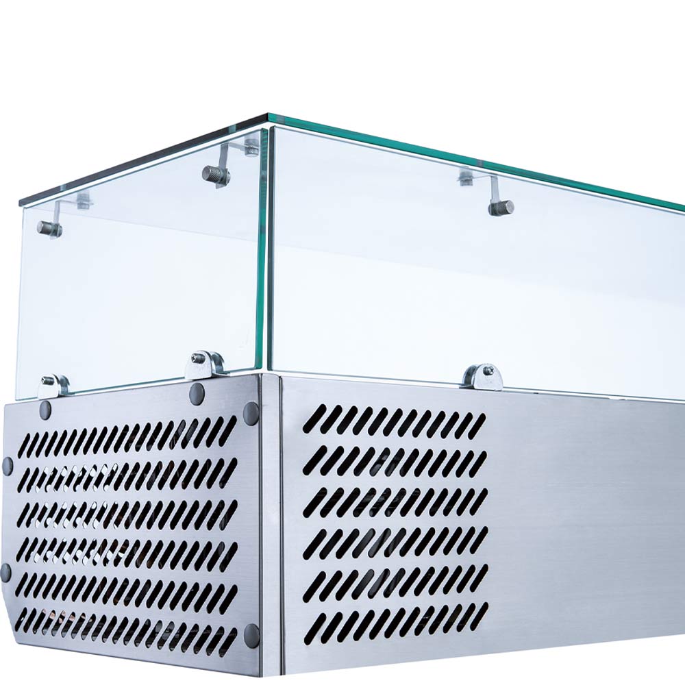Coldline CTP80SG refrigerated countertop salad bar, side view of the vented end