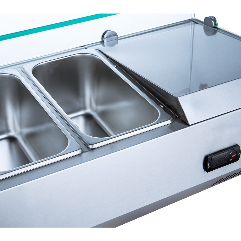 Coldline PDR-80N-2D-SG 80" Refrigerated Pizza Prep Dough Retarder with Marble Top, Two Drawers and Refrigerated Glass Topping Rail