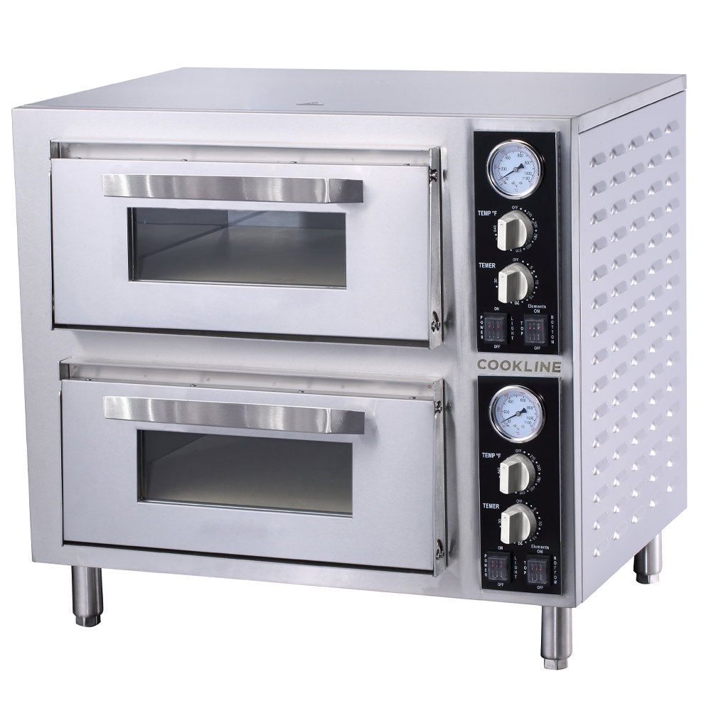 Cookline CPO-2D countertop electric pizza oven, front angle view, doors closed