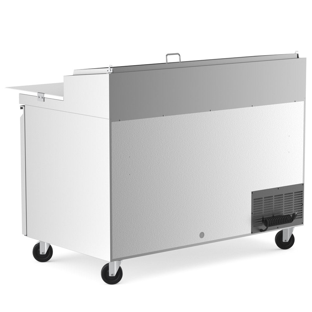 Coldline CPT-44 refrigerated pizza prep table, side and rear angled view