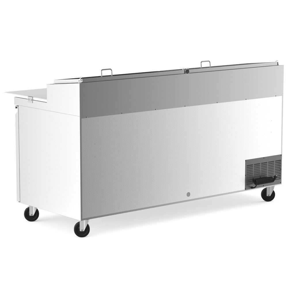 Coldline CPT-72 refrigerated pizza prep table, side and rear angled view