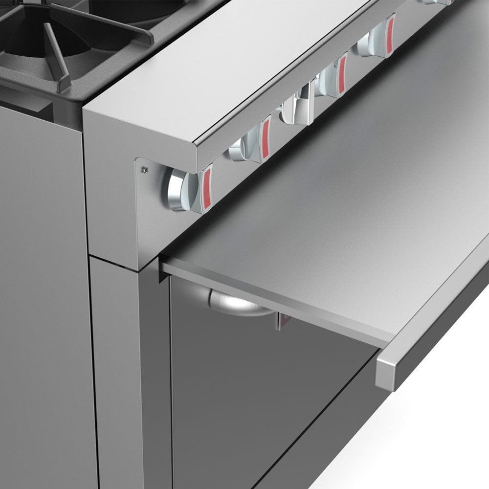 Cookline CR60-24RG-NG 60" commercial gas range, oven door and front ledge close-up