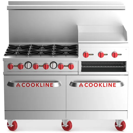 Cookline CR60-24RG-NG 60" 6 Burner Natural Gas Range with 2 Ovens with 24" Raised Griddle and Broiler - 278,000 BTU