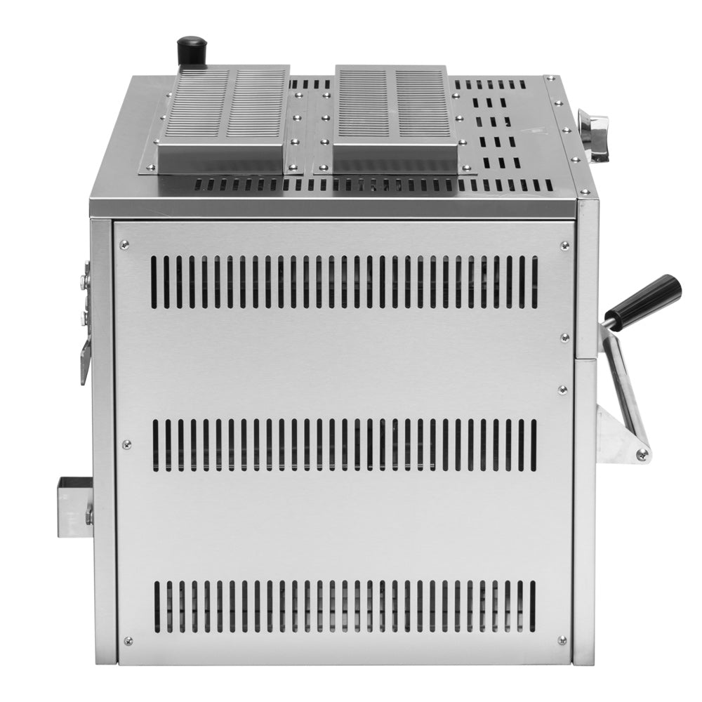 Cookline CSM-24-WM 24" infrared salamander broiler, side view showing the rack lift handle