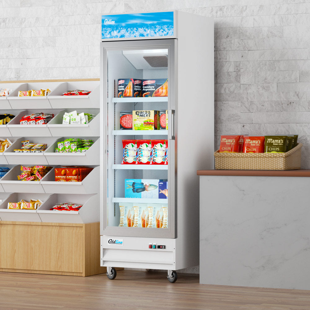 Coldline D12-W-L 27" Left-Hinged White Glass Door Merchandiser Freezer with LED Lighting