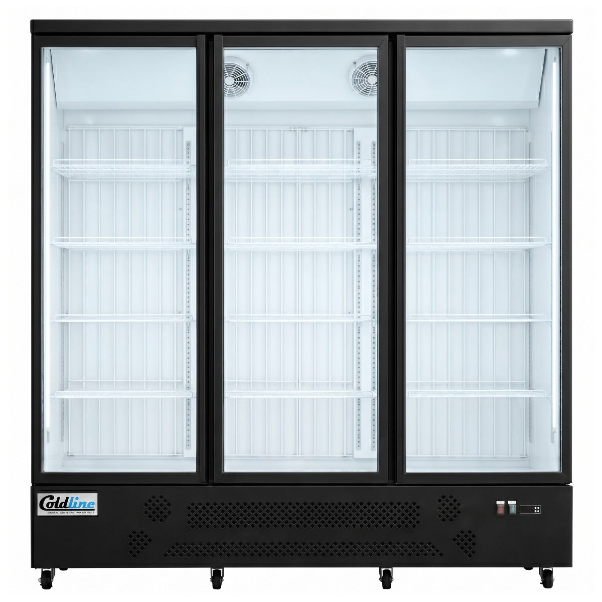 Coldline D3-B 74" Three Glass Door Merchandiser Freezer with LED Lighting, Black