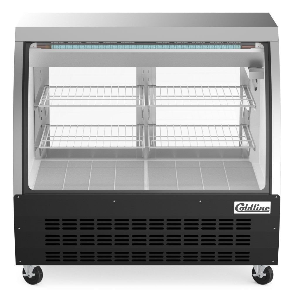 Coldline DC48-B black curved glass deli display case, front view